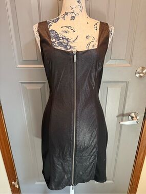 Armani Exchange - Black Faux Leather Dress with Adjusting Front Dual Zipper(6)